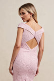 Candy Pink Boat Neck Mermaid Maxi Mother of Bride Dress with Appliques