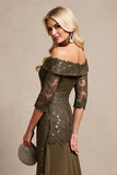 Olive Mermaid Satin Maxi Mother of the Bride Dress with Lace