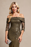 Olive Mermaid Satin Maxi Mother of the Bride Dress with Lace
