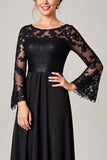 Sparkly Black Boat Neck A Line High-Low Mother of the Bride Dress with Lace