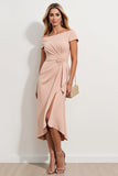 Apricot Ruched Sheath Maxi Mother of the Bride Dress with Slit