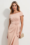 Apricot Ruched Sheath Maxi Mother of the Bride Dress with Slit
