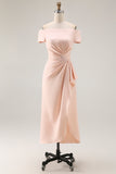 Apricot Ruched Sheath Maxi Mother of the Bride Dress with Slit