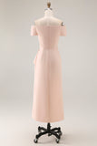 Apricot Ruched Sheath Maxi Mother of the Bride Dress with Slit