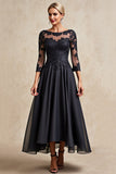 Black A Line Boat Neck Maxi Mother of the Bride Dress with Appliques
