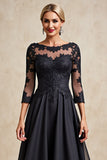 Black A Line Boat Neck Maxi Mother of the Bride Dress with Appliques