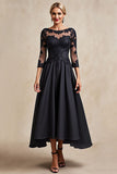 Black A Line Boat Neck Maxi Mother of the Bride Dress with Appliques