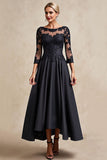 Black A Line Boat Neck Maxi Mother of the Bride Dress with Appliques