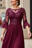 Cabernet Chiffon A Line Boat Neck Maxi Mother of the Bride Dress