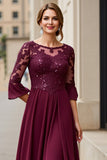 Cabernet Chiffon A Line Boat Neck Maxi Mother of the Bride Dress