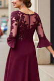 Cabernet Chiffon A Line Boat Neck Maxi Mother of the Bride Dress