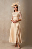 Champagne A Line Boat Neck Maxi Mother of the Bride Dress with Lace