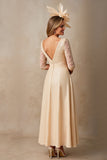Champagne A Line Boat Neck Maxi Mother of the Bride Dress with Lace