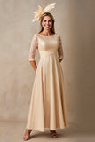 Champagne A Line Boat Neck Maxi Mother of the Bride Dress with Lace