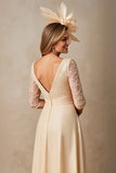 Champagne A Line Boat Neck Maxi Mother of the Bride Dress with Lace
