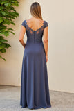 Twilight Boat Neck Ruched Maxi Mother of the Bride Dress with Slit