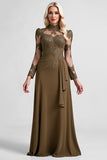 Olive Sheath Long Sleeves Maxi Mother of the Bride Dress with Lace