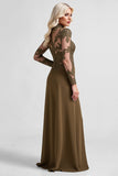 Olive Sheath Long Sleeves Maxi Mother of the Bride Dress with Lace