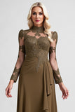 Olive Sheath Long Sleeves Maxi Mother of the Bride Dress with Lace