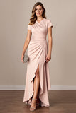 Apricot V-Neck Ruched Sheath Maxi Mother of the Bride Dress with Slit