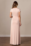Apricot V-Neck Ruched Sheath Maxi Mother of the Bride Dress with Slit