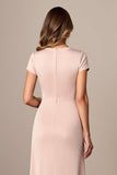 Apricot V-Neck Ruched Sheath Maxi Mother of the Bride Dress with Slit