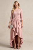 Blush A Line Ruched High-Low Mother of the Bride Dress with Lace