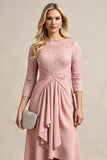 Blush A Line Ruched High-Low Mother of the Bride Dress with Lace