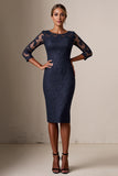 Navy Bodycon Lace Long Sleeves Mother of the Bride Dress