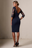 Navy Bodycon Lace Long Sleeves Mother of the Bride Dress