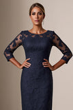 Navy Bodycon Lace Long Sleeves Mother of the Bride Dress
