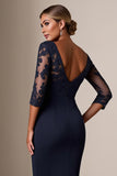 Navy Bodycon Lace Long Sleeves Mother of the Bride Dress