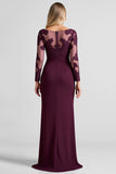Grape Mermaid Long Sleeves Maxi Mother of the Bride Dress with Slit