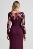 Grape Mermaid Long Sleeves Maxi Mother of the Bride Dress with Slit