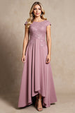 Vintage Mauve A Line High-Low Mother of Bride Dress with Appliques
