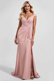 Blush V-Neck Sheath Maxi Mother of the Bride Dress with Slit