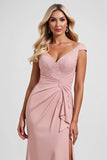 Blush V-Neck Sheath Maxi Mother of the Bride Dress with Slit