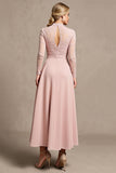 Candy Pink A Line Long Sleeves Maxi Mother of Bride Dress with Lace