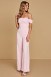 Simple Candy Pink Off the Shoulder Bridesmaid Jumpsuit