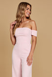 Simple Candy Pink Off the Shoulder Bridesmaid Jumpsuit