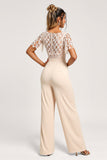 Apricot V-Neck Maxi Bridesmaid Jumpsuit with Lace