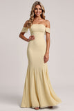 Daffodil Chiffon Mermaid Off the Shoulder Maxi Bridesmaid Dress