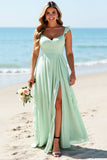 Mint Green Chiffon Plus Size Sheath Boho Maxi Bridesmaid Dress