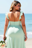 Mint Green Chiffon Plus Size Sheath Boho Maxi Bridesmaid Dress