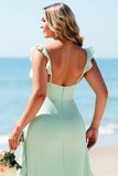 Mint Green Chiffon Plus Size Sheath Boho Maxi Bridesmaid Dress