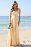 Daffodil Chiffon Square Neck Boho Maxi Bridesmaid Dress