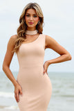 Apricot Mermaid Asymmetrical Neck Boho Maxi Bridesmaid Dress