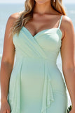 Mint Green Chiffon Plus Size Boho Maxi Bridesmaid Dress with Ruffles