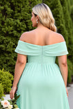 Mint Green A-Line Chiffon Plus Size Maxi Bridesmaid Dress with Slit