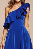 Royal Blue Ruffled One Shoulder A Line Short Prom Dress